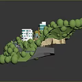 3D Miniature Green Landscape with Trees White Buildings Roads and Circular Design