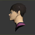 Male 3D Character Head Model With Short Hair Serious Expression And Pink White Top