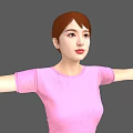 Woman in Pink T-shirt and Gray Shorts with Arms Outstretched Against Gray Background 3d model