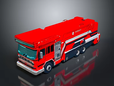 Red ROTH Fire Truck Model With White Blue Stripes And Wheels Cab Equipment 3d model