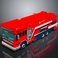 Red ROTH Fire Truck Model With White Blue Stripes And Wheels Cab Equipment