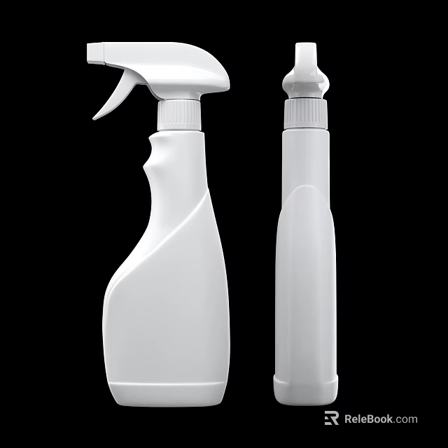 Essential White Bathroom Cleaning Accessories Spray Bottle And Toilet Cleaner 3d model 