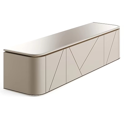 Modern TV Stand With Light Beige Finish And Geometric Patterned Doors 3d model