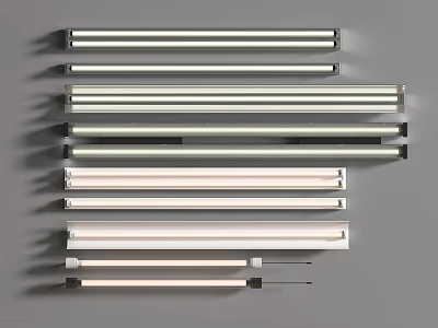 Various LED Light Tubes With Different Designs And Lengths On 3d model