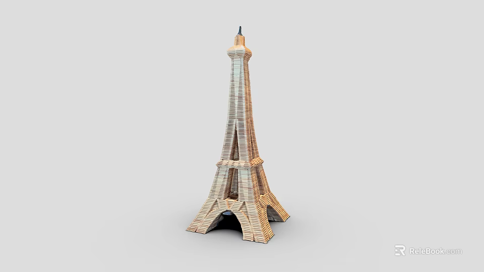 Eiffel Tower Model With Wooden Texture Arched Base Lattice Structure And Spire 3d model 