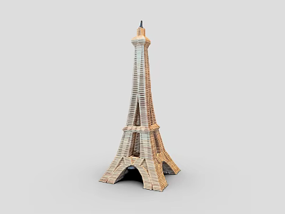 Eiffel Tower Model With Wooden Texture Arched Base Lattice Structure And Spire 3d model