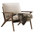 Modern Stylish Wooden Frame Armchair With Light Gray Cushion And Furry Blanket