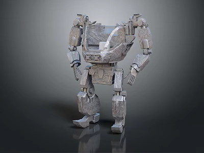 Gray Mechanical Robot 3D Model With Metallic Texture And Standing Pose 3d model