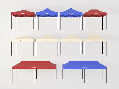 Public Facility Tents In Various Colors For Outdoor Activities And Events 3d model