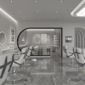 Modern Beauty Salon Interior With Hair Styling Chairs Reception Desk Mirrors And Plants