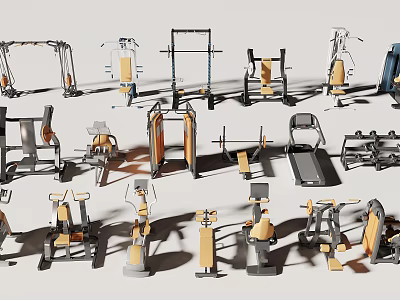 Different Types of Fitness Equipment Such As Treadmills Weight Machines And Exercise Benches 3d model