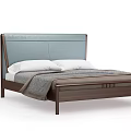 Modern Double Bed With Light Blue Upholstered Headboard And Wooden Frame 3d model