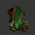 Woman In Green Hooded Cloak And Red Green Outfit With Armor Elements In Combat Stance