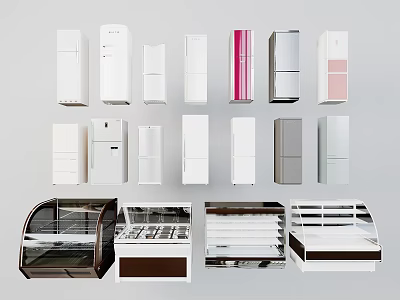 Different Types of Refrigerators and Display Freezers in Various Styles and Colors 3d model