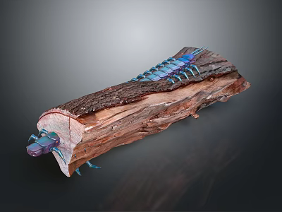 Unique Wooden Log Artwork With Blue Purple Interior Texture And Details 3d model