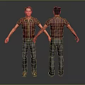 Men's Casual Clothing Set Red Striped Shirt Blue Jeans and Brown Shoes