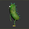 Green Spiky Pickle Character With Big Eyes And Yellow Feet Animated Creature