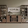 Traditional Chinese Interior With Wooden Shelves Calligraphy Art And Decor Items