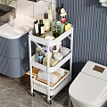 Modern Bathroom 3-Tier White Storage Shelf with Decorative Toiletries Towels and Organizer