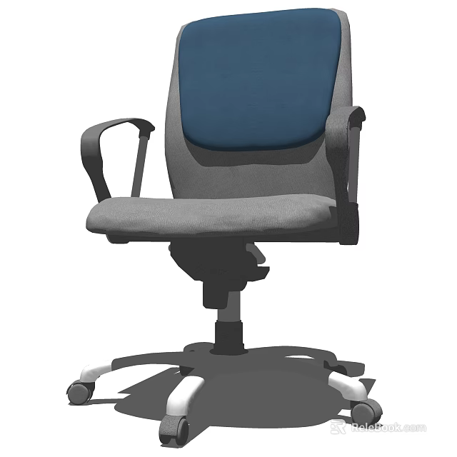 Ergonomic Office Chair With Blue Backrest Gray Seat Black Armrests And Wheeled Base 3d model 