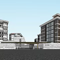 Modern Multi Story Residential Building With Balconies Green Trees And People Around