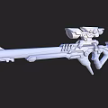 Futuristic Sci Fi Weapon Rifle With Mechanical Structure Golden Lines Scope And Silver Blue Design