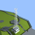 Steel Communication Tower Standing On Green Grass With Surrounding Wall And Pathways