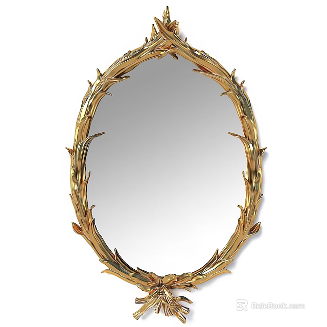 Ornate Oval Mirror With Gold Frame And Intricate Leaf Decorations 3d model