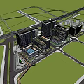 Modern Office Buildings With Green Roofs In Urban Area Surrounded By Trees