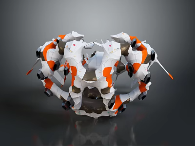 Futuristic Mechanical Creature Robotic Structure With White Orange Black Colors And Geometric Design 3d model