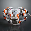 Futuristic Mechanical Creature Robotic Structure With White Orange Black Colors And Geometric Design