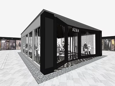 REAN Modern Clothing Store Exterior With Black Design Large Glass Windows And Mannequin Displays 3d model