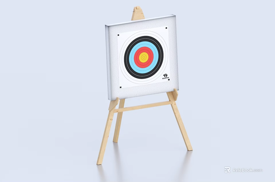 Archery Target With Concentric Circles On Wooden Easel Blue Red Yellow Black White 3d model 