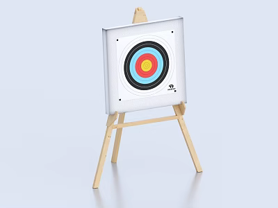 Archery Target With Concentric Circles On Wooden Easel Blue Red Yellow Black White 3d model