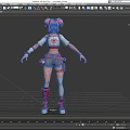 Game and Movie Character With Pink Hair White Top Red Heart Denim Shorts Red Boots