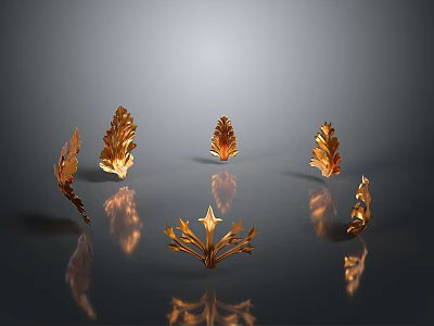Golden Leaf Shaped and Star Shaped Decorative Ornament Set with Shiny Accents 3d model