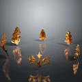 Golden Leaf Shaped and Star Shaped Decorative Ornament Set with Shiny Accents