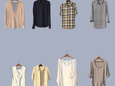 Various Clothes Styles Plaid Shirts Beige Black White Vests Long Sleeve Tops 3d model