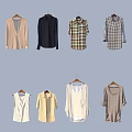 Various Clothes Styles Plaid Shirts Beige Black White Vests Long Sleeve Tops