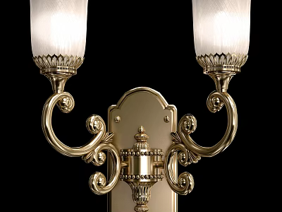 Classic Brass Wall Sconce With Double Glass Shades And Ornate Carved Details 3d model