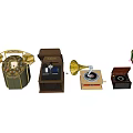 Vintage Headphone Speaker with Decorative Horn and Classic Wooden Base Design