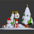 Festive Christmas Decorations with Small Trees Mouse Snowman and Gift Boxes on Snowy Base