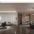 Modern Living and Dining Room Interior With Sofa Dining Table Chairs And Pendant Lights