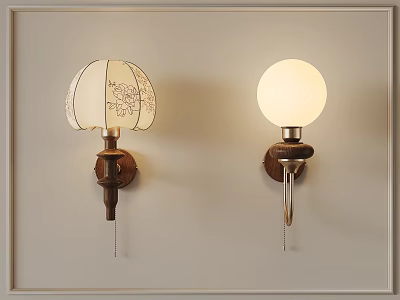Elegant Wall Lamps with Floral Pattern Shade and Round Globe Wooden Base Mounted on Wall 3d model