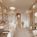 Modern Hair And Beauty Salon Interior With Styling Stations Mirrors Hanging Lights And Decorative Plants