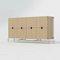 Modern Minimalist Storage Cabinet with Light Wooden Doors Black Round Knobs and Metal Frame