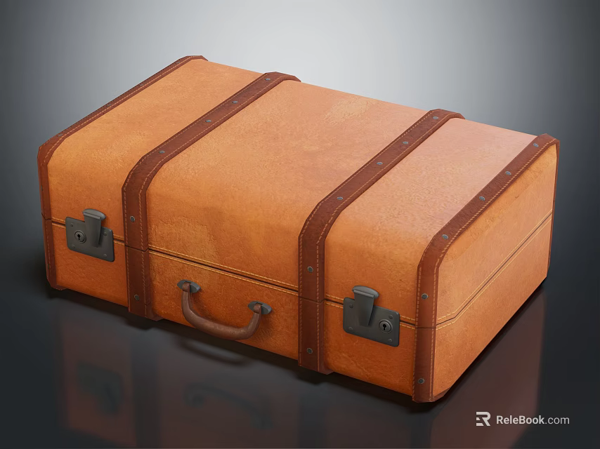 Classic Brown Leather Suitcase With Strap Detail Metal Clasp And Handle 3d model 