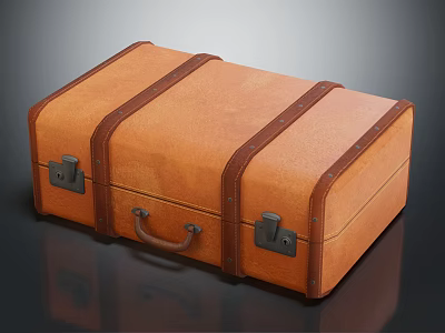 Classic Brown Leather Suitcase With Strap Detail Metal Clasp And Handle 3d model