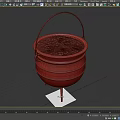 Traditional Black Cauldron With Handle And Tripod Legs Filled With Red Brown Spices