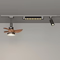 Modern Track Lighting Combination With Wooden Blade Fan Light And Black Spotlights